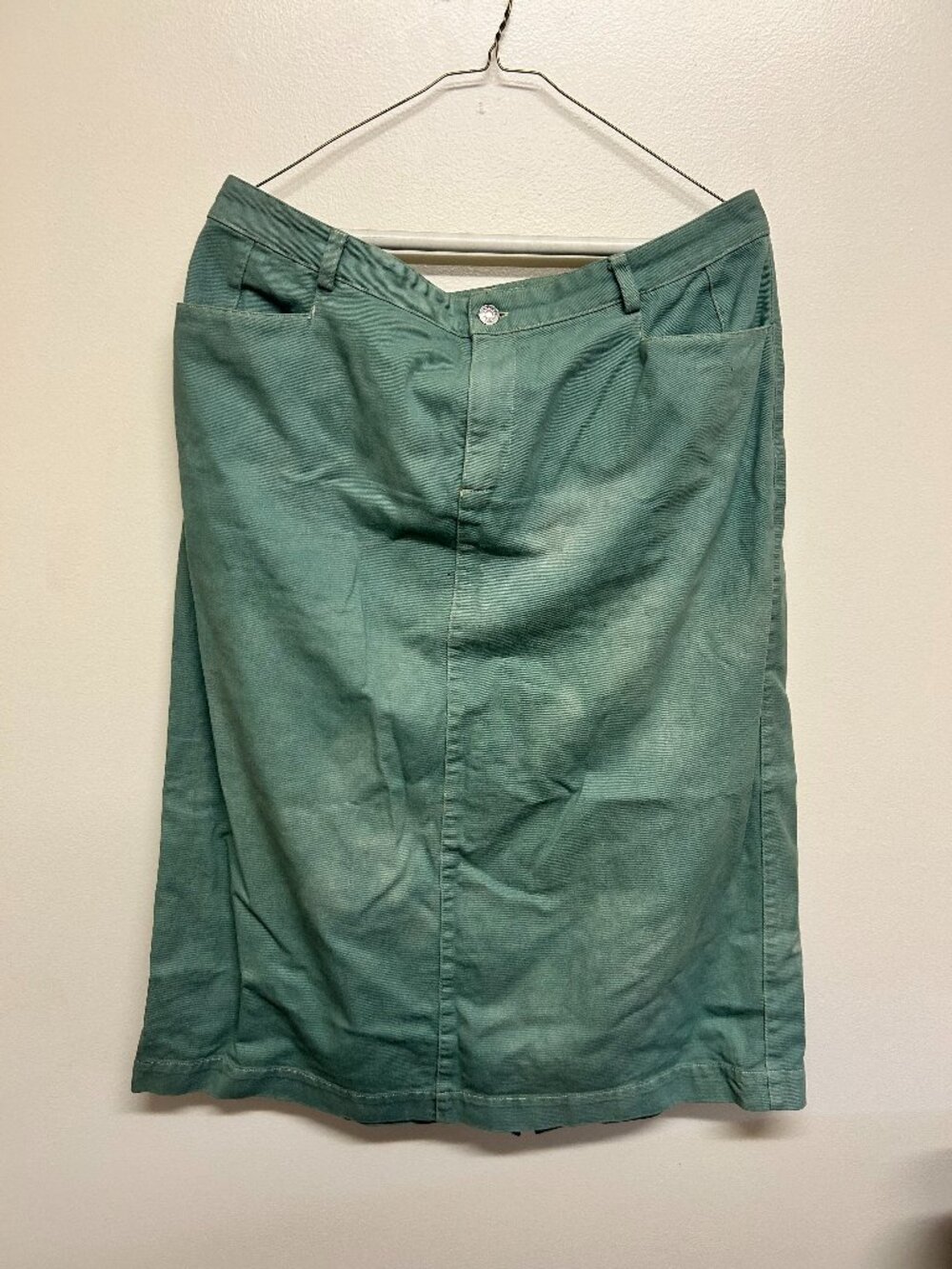 Hand dyed Sage green Denim Midi Skirt
